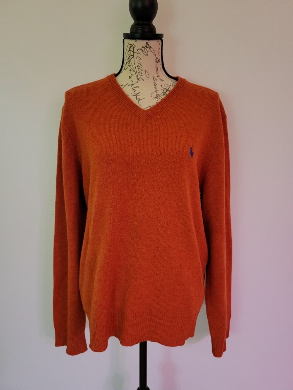 Polo Ralph Lauren Women's 100% Lambs Wool Orange V-Neck Sweater Size L